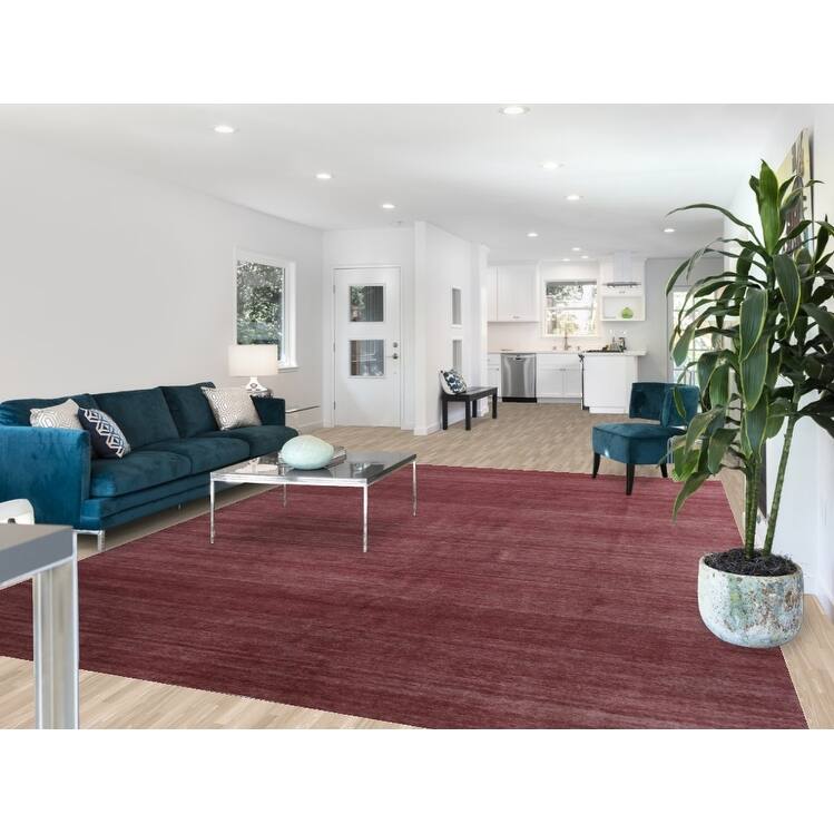 Hand Knotted Oriental 100% Wool Carpet Modern Solid Purples Gabbeh Area Rug - 12' 2'' X 8' 11''