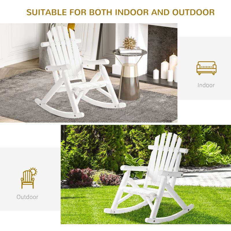 Outsuuny Adirondack Rocking Chair with Slatted Design and Oversize Back for Porch, Poolside, or Garden Lounging