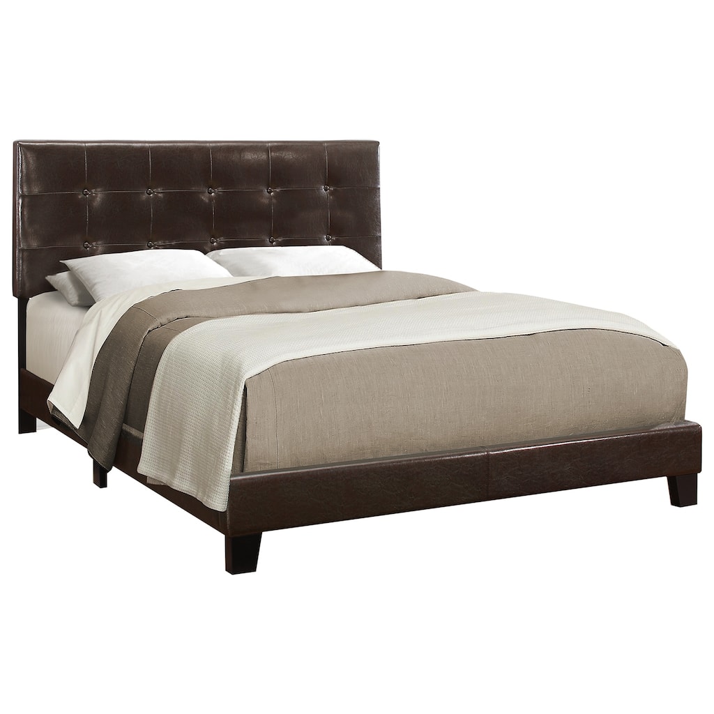 Transitional Dark Brown Leather Look Platform Bed with Durable Side Rails and Wood Legs for Modern Bedrooms