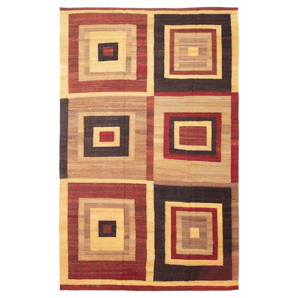 ECARPETGALLERY Flat-Weave Natural Brown Wool Tapestry Kilim - 6'4 x 9'6