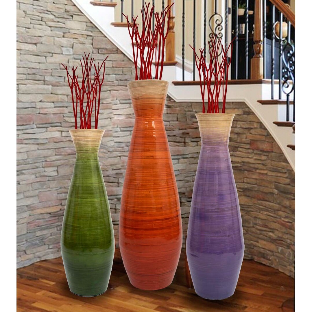 Uniquewise Classic Bamboo Floor Vase Handmade, For Dining, Living Room,  Entryway, Fill Up With Dried Branches Or Flowers