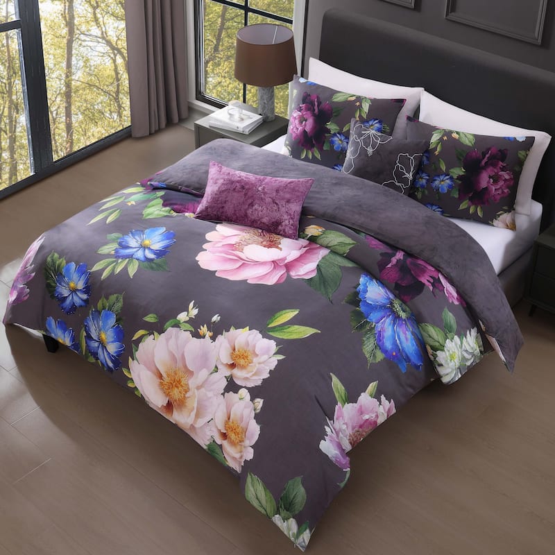Bebejan Elegant Blossoms 200 Thread Count 100% Cotton Sateen 5 Piece Reversible Comforter Set