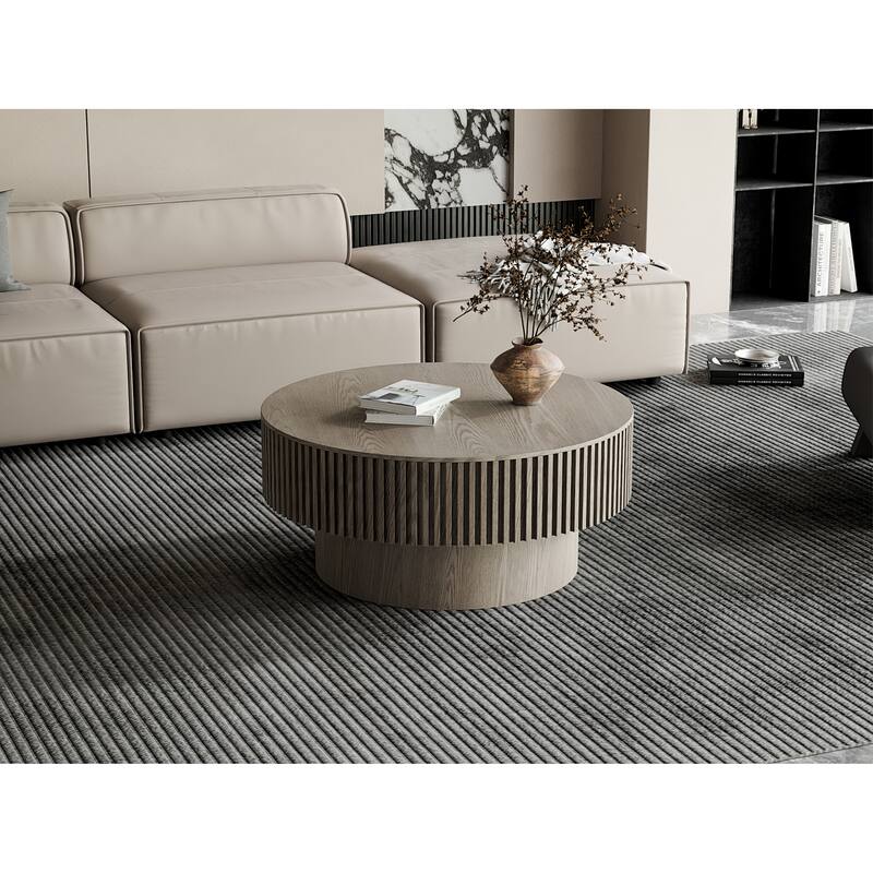 Modern 31.5" Round Coffee Table with Storage Solid Wood Veneer for Living Room and Bedroom Use