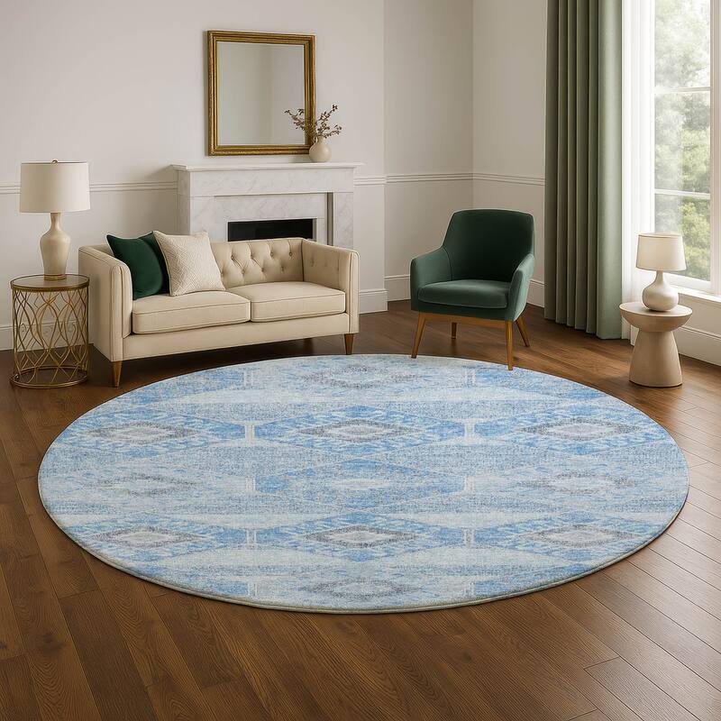 Premium Washable Super Soft Modern Global Mayfield Rug - Blue - 8' x 8'