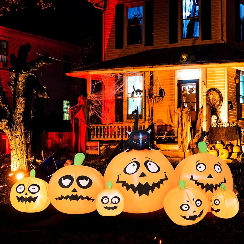 Costway 8FT Long Halloween Inflatable Pumpkins Self Inflating - See Details - Orange, Black