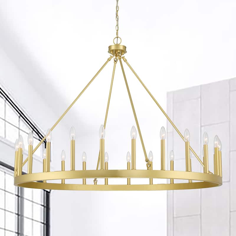 Acroma 24-light 47In Modern Farmhouse Large Wagon Wheel Chandelier - Satin Brass