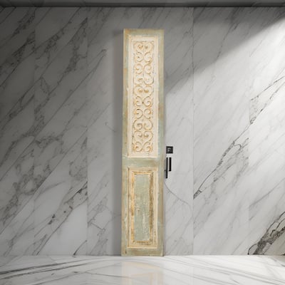79 Inch Tall Decorative Carved Wood Panel Wall Art, Fir Wood, Beige, Gray