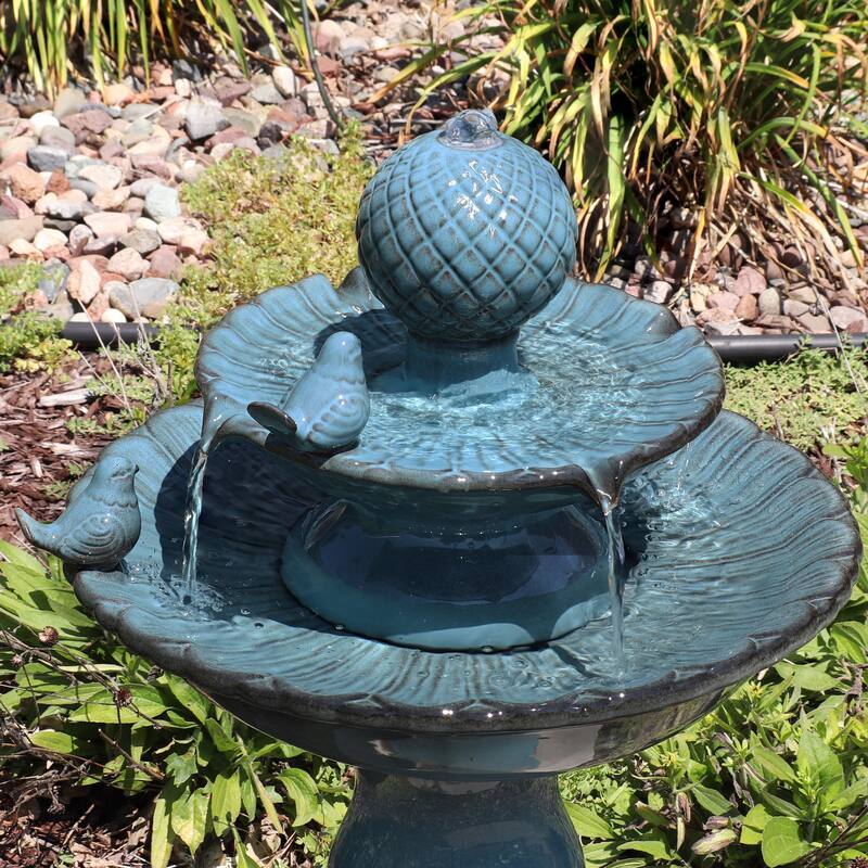 Sunnydaze 2-Tier Resting Birds Ceramic Outdoor Water Fountain - 27"