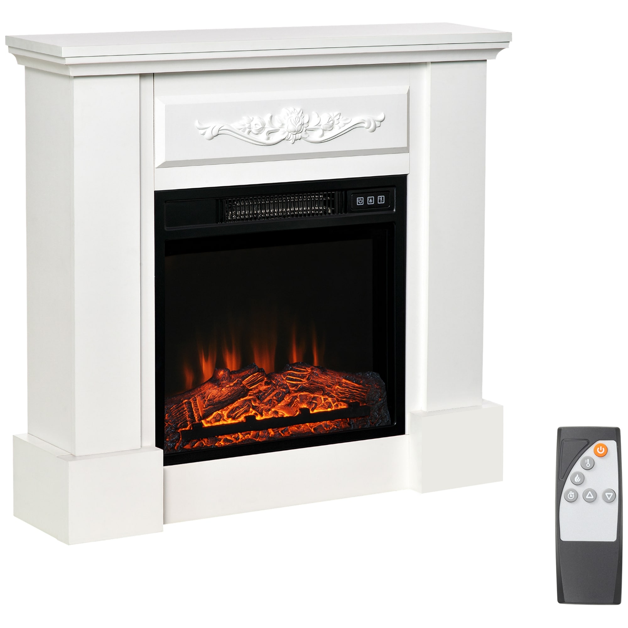 32inch Electric Fireplace with Mantel,Freestanding Heater with LED Log Flame,Overheat Protection and Remote Control