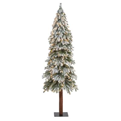 6ft. Flocked Grand Alpine Artificial Christmas Tree with 300 Clear Lights & 601 Branches on Trunk - Snowy Holiday X-Mas Tree