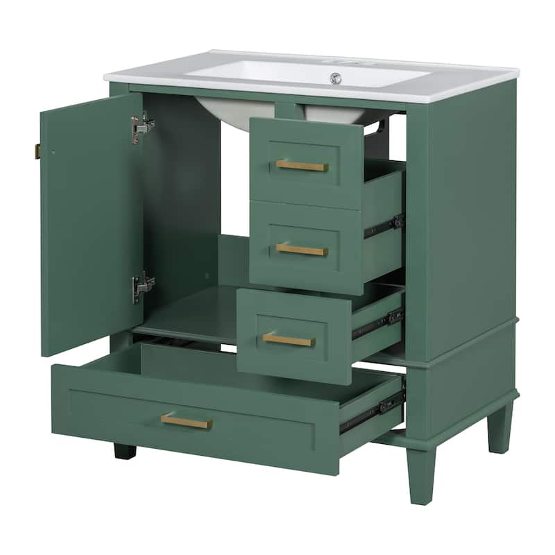 Modern Bathroom Vanity, 30" Freestanding Cabinet with Sink, Bathroom Storage Cabinet with Soft Closing Door and 3 Drawers