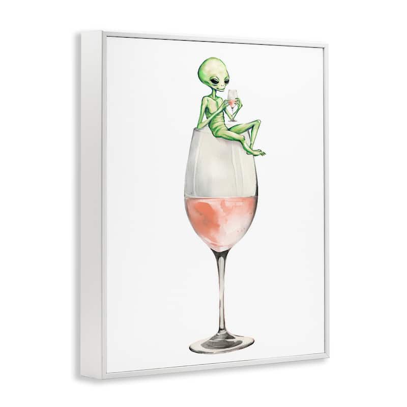 Stupell Lounging Alien on Wine Glass Framed Giclee Art Design By Lil' Rue