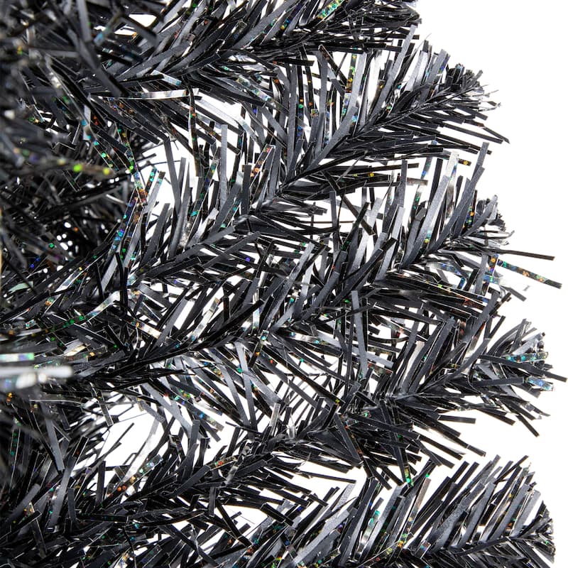 6' Charcoal Brown Iridescent Slim Artificial Tinsel Halloween Tree - 3-to-6-feet