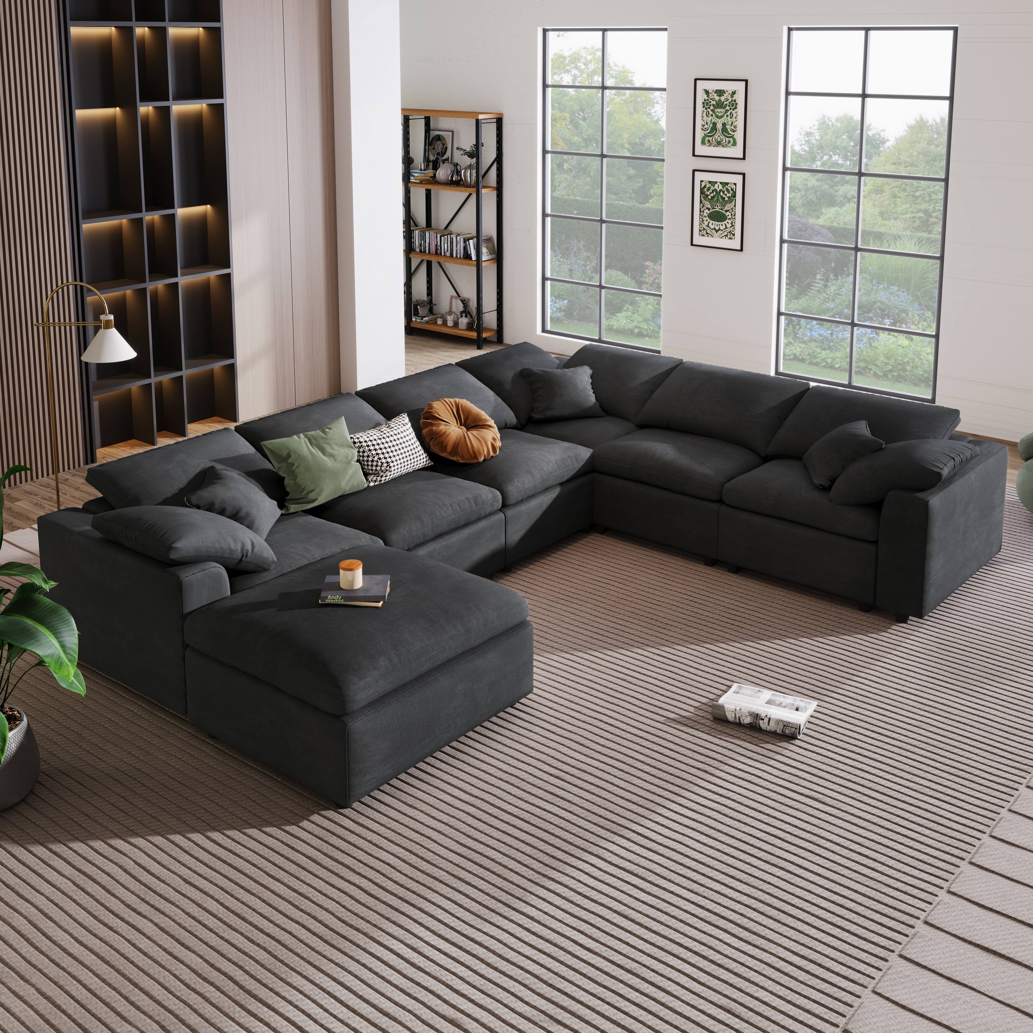 Polyester Fabric Oversized Modular Sectional Sofa with Ottoman Modern L