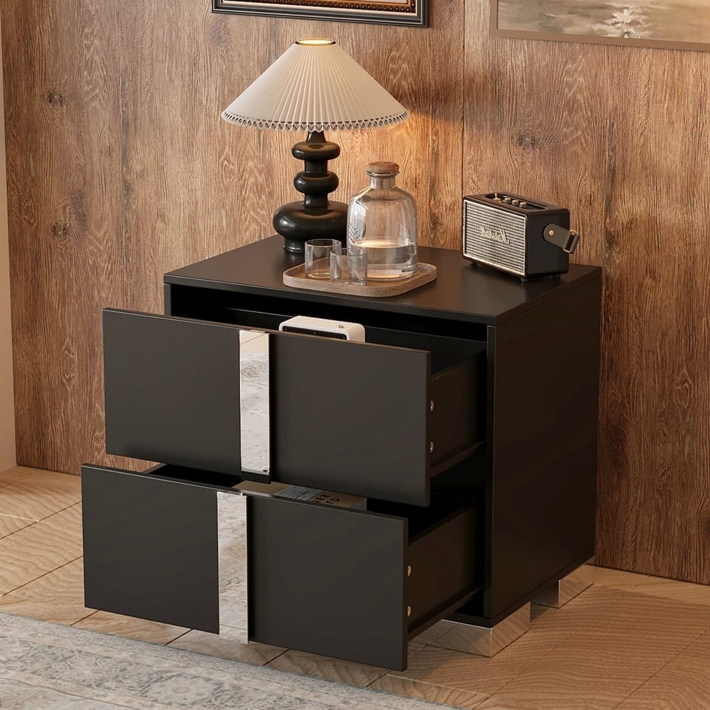 23.3" Elegant Nightstand Classic Bedside Storage with Metal Foot and 2 Drawers