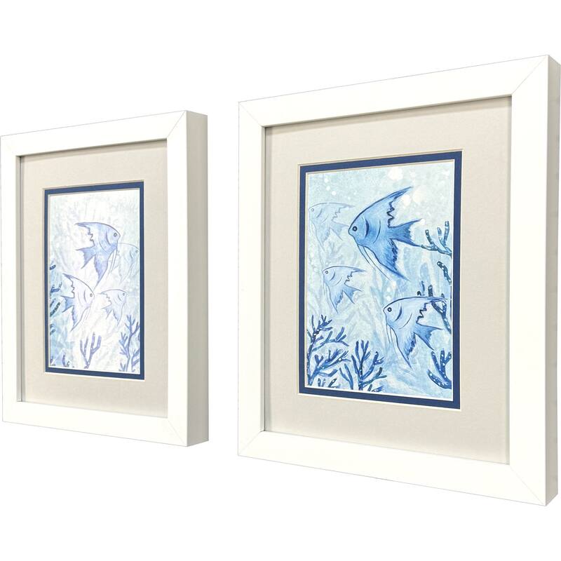 HomeRoots Set Of Two Angel Fish White Framed Wall Art