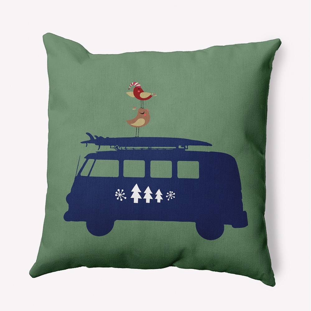 Christmas Surf Bird Indoor/Outdoor Beachy Christmas Throw Pillow