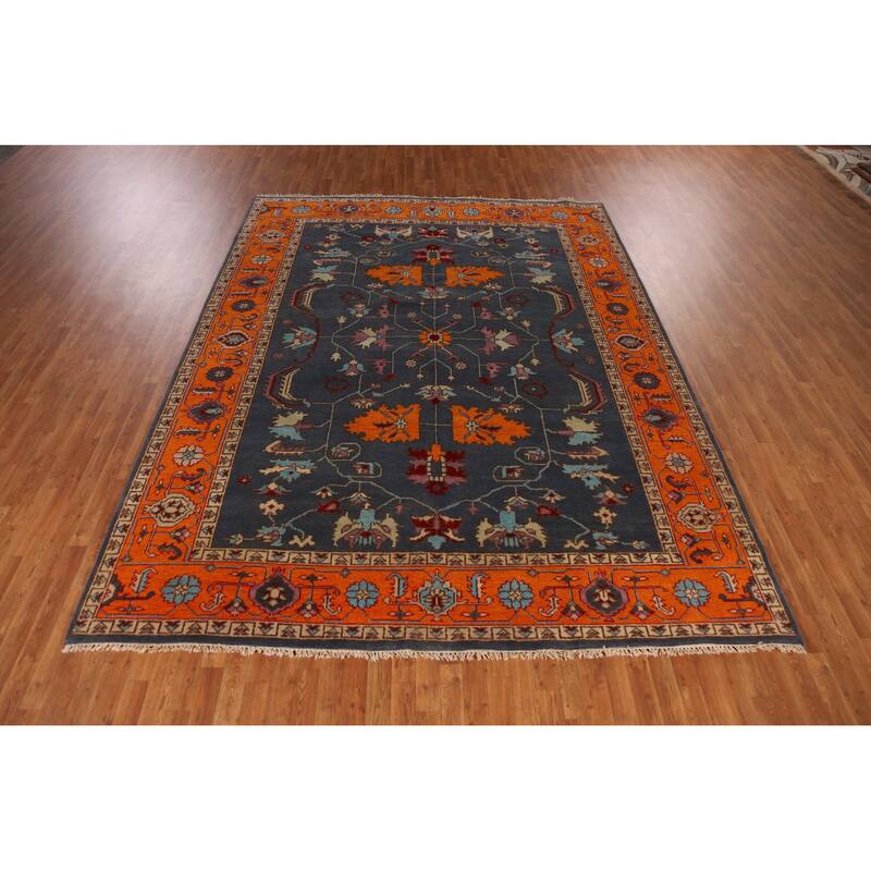 Blue Traditional Heriz Serapi Indian Area Rug Hand-Knotted Wool Carpet - 8'11" x 11'9"