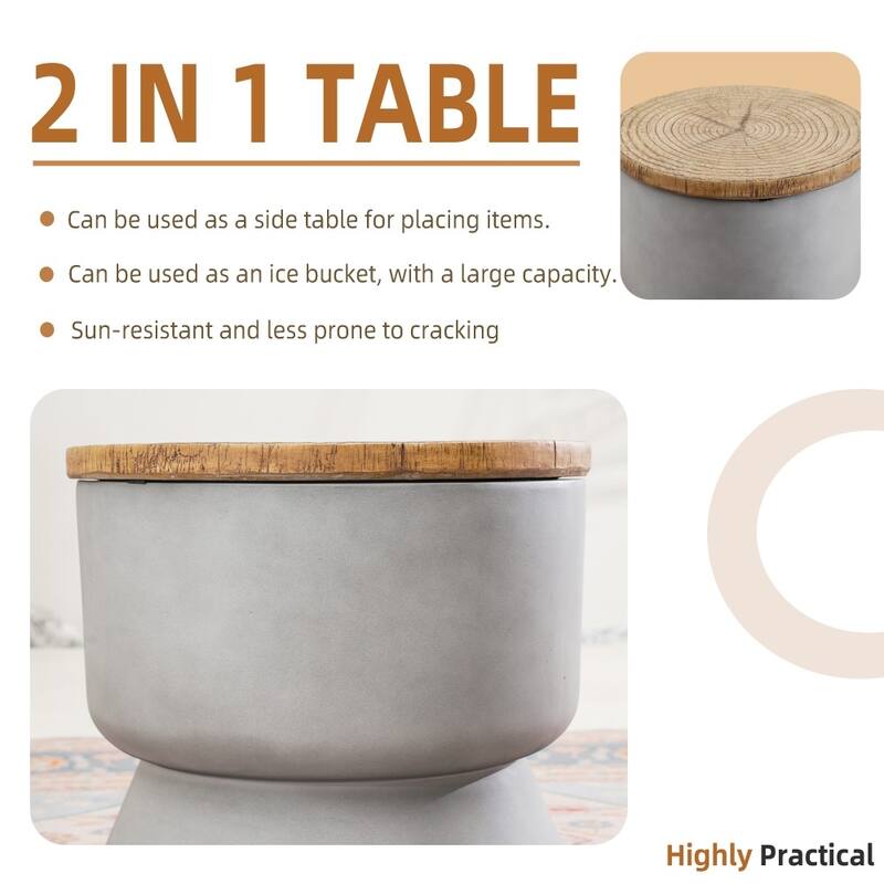 Modern Convertible Terrafab Space-saving Side Table with Ice Bucket