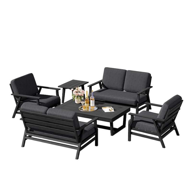 4-Piece Teak Outdoor Conversation Set With 2 Loveseats, Coffee Table & Side Table
