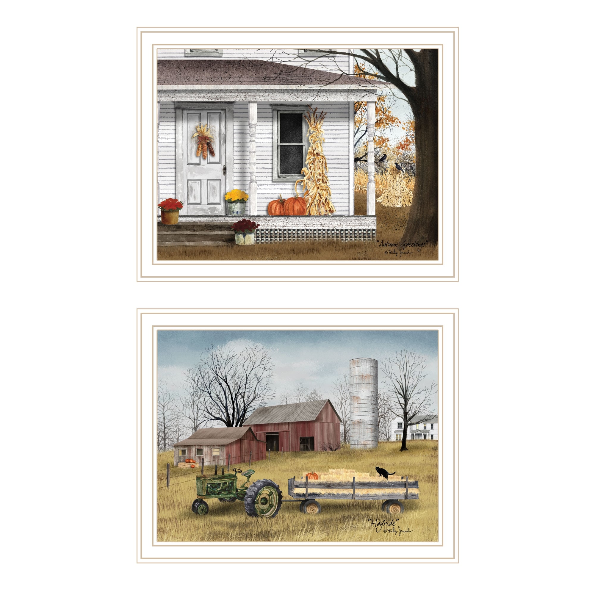 2-Piece Framed Wall Art Set - Autumn Greetings, White Frame