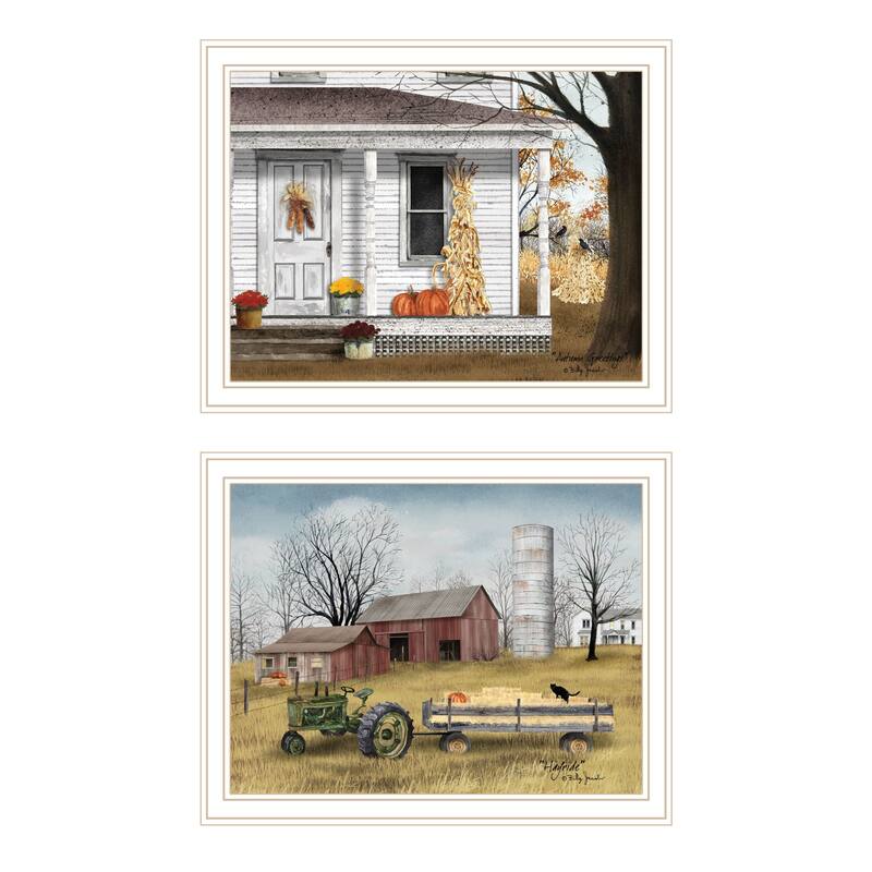 2-Piece Framed Wall Art Set - Autumn Greetings, White Frame