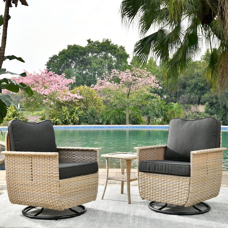 OVIOS 3-piece Pet-Friendly Patio Furniture Swivel Chairs Wicker Set