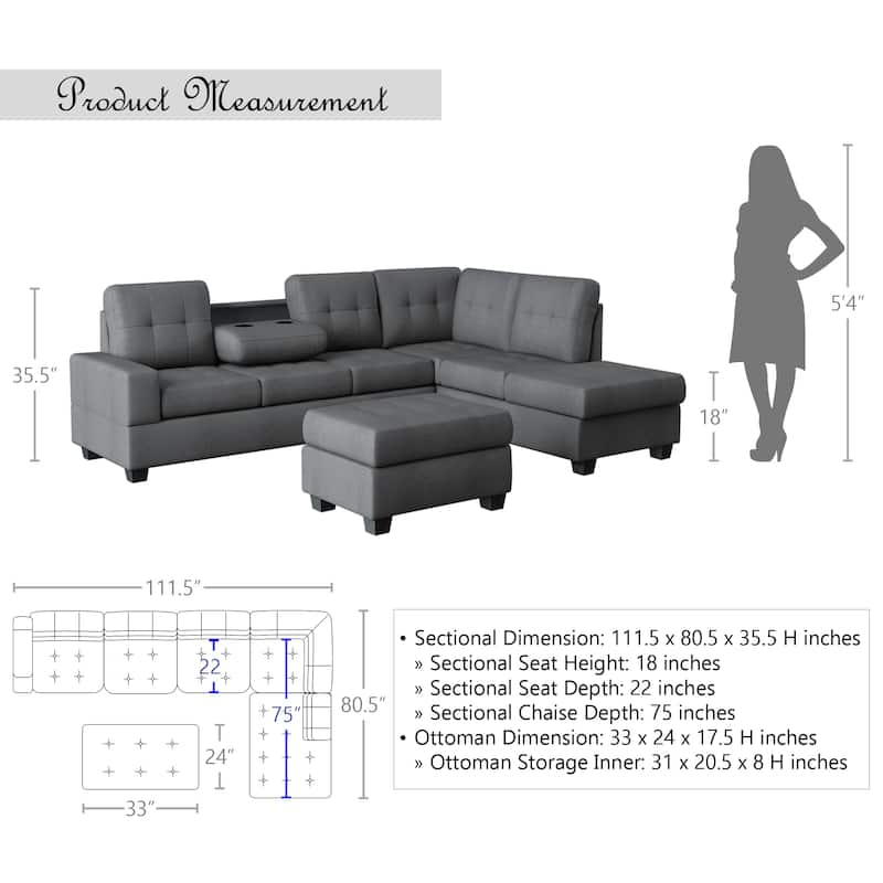 Fresno Reversible Sectional Sofa with Ottoman