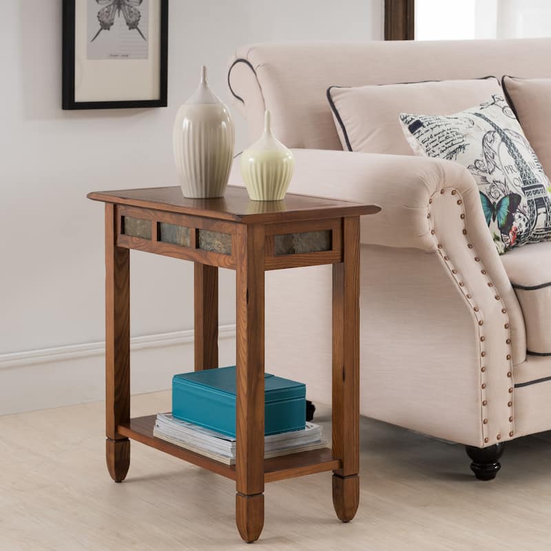 Leick Home Rustic Slate Side Table with USB-C Port - Rustic Oak