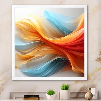 Designart "Contemporary Abstract Waves Orange And Blue" Abstract Liquid Ink Framed Wall Art Prints