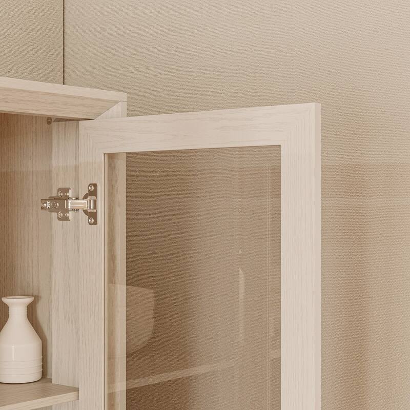 79.6"H Display Bookcase Pantry Cabinet Sideboard with Tempered Glass Doors White/Brown