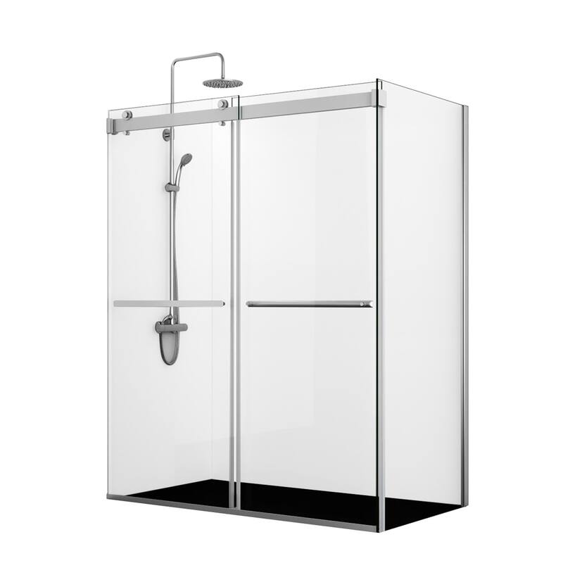 Spezia 64" W x 76" H Sliding Frameless Shower Enclosure,Chrome