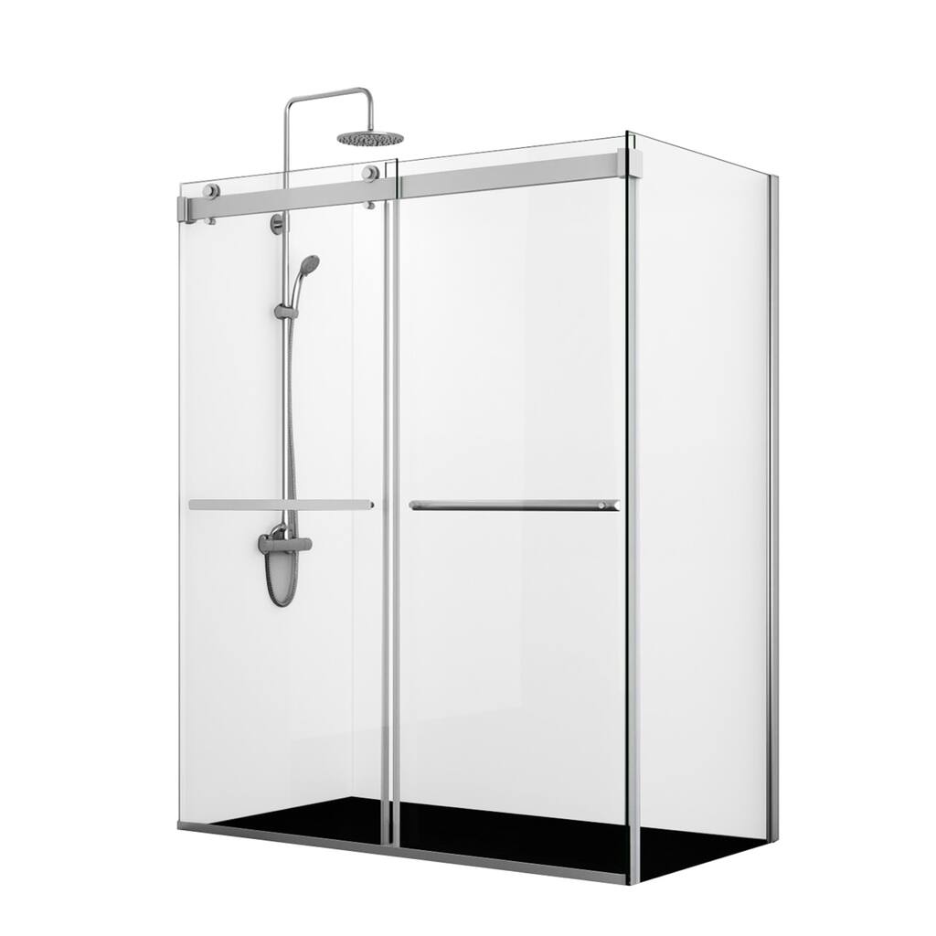 Spezia 64" W x 76" H Sliding Frameless Shower Enclosure,Chrome