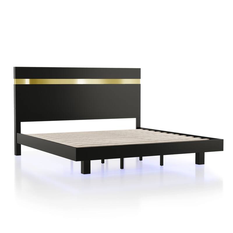 Furniture of America Halifax Modern 3-Piece Wood Black Platform Bedroom Set with Underbed LED
