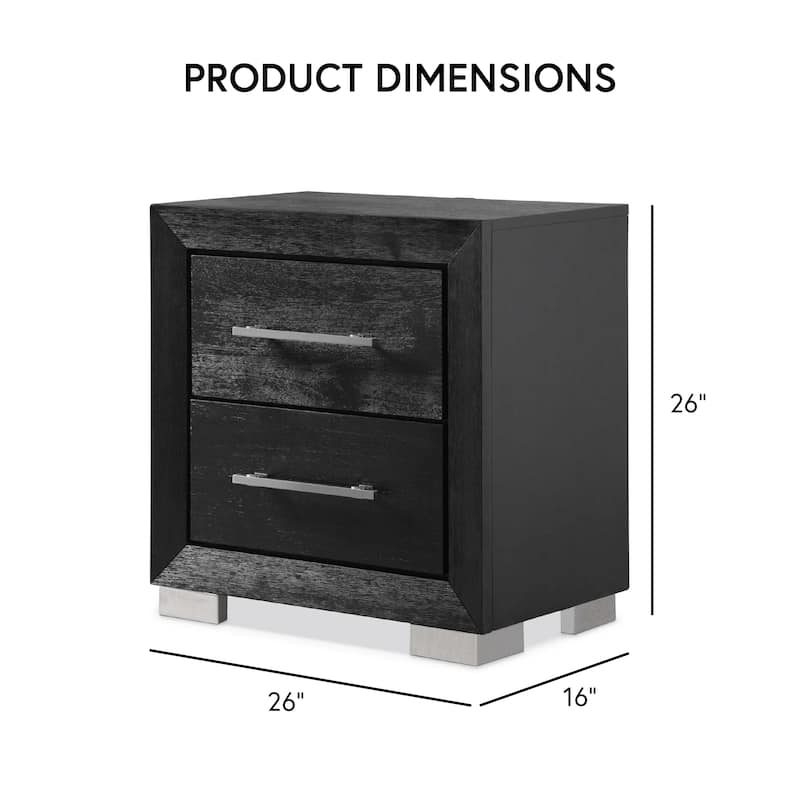 Furniture of America Alaric Modern Black Solid Wood 3-Piece Queen Bedroom Set with 60-inch Fireplace TV Stand and Nightstand