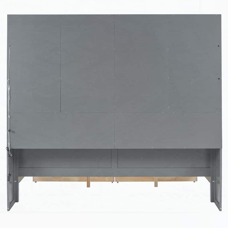 Wooden Daybed with Glass-Door Storage Cabinets and Built-in LED Lighting