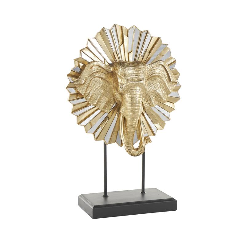 Resin Elephant Decorative Sculpture with Mirrored Sunburst Accent and Black Stand - Gold - Roche River Decor - Gold