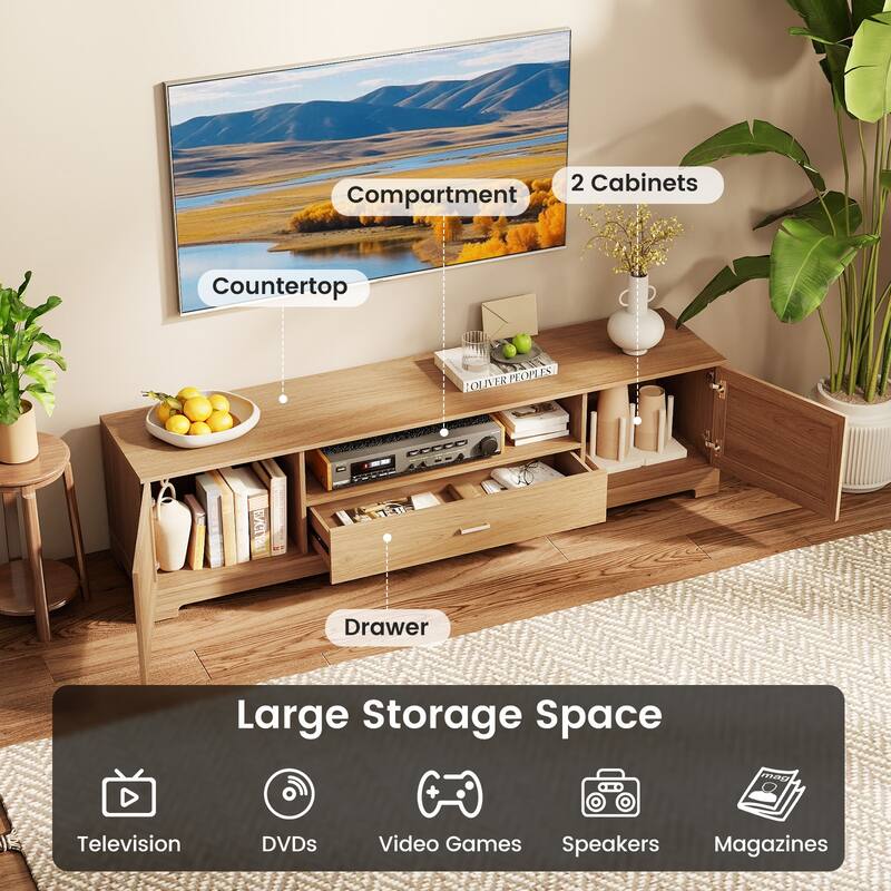 Gymax TV Stand for TVs up to 80'' w/Drawer Cable Hole Entertainment