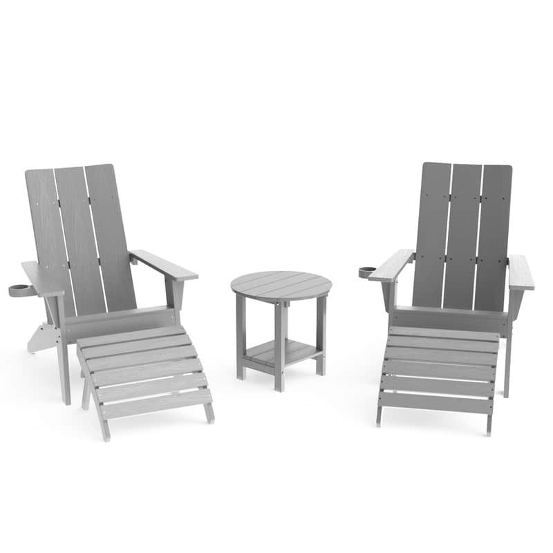 Winsoon 5-Piece All Weather HIPS Outdoor Adirondack Chair Set with Cup Holder, 2 Ottomans and 1 Side Table