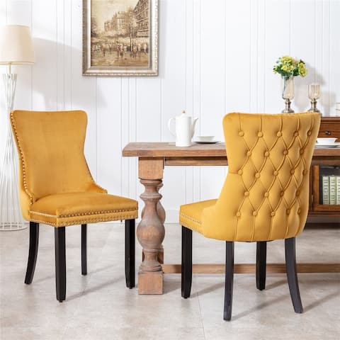 Set of 2 Dining Chair Furniture Upholstered Wing-Back Solid Wood Legs