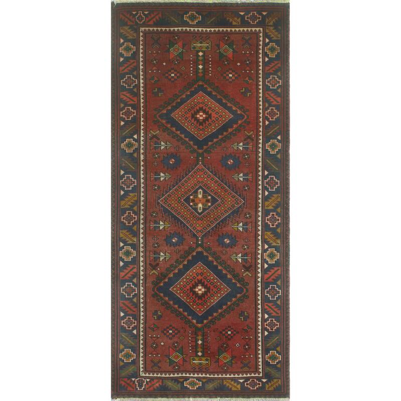 Noori Rug Semi-Antique Willie Burgundy/Navy Runner - 3'3" x 7'3"