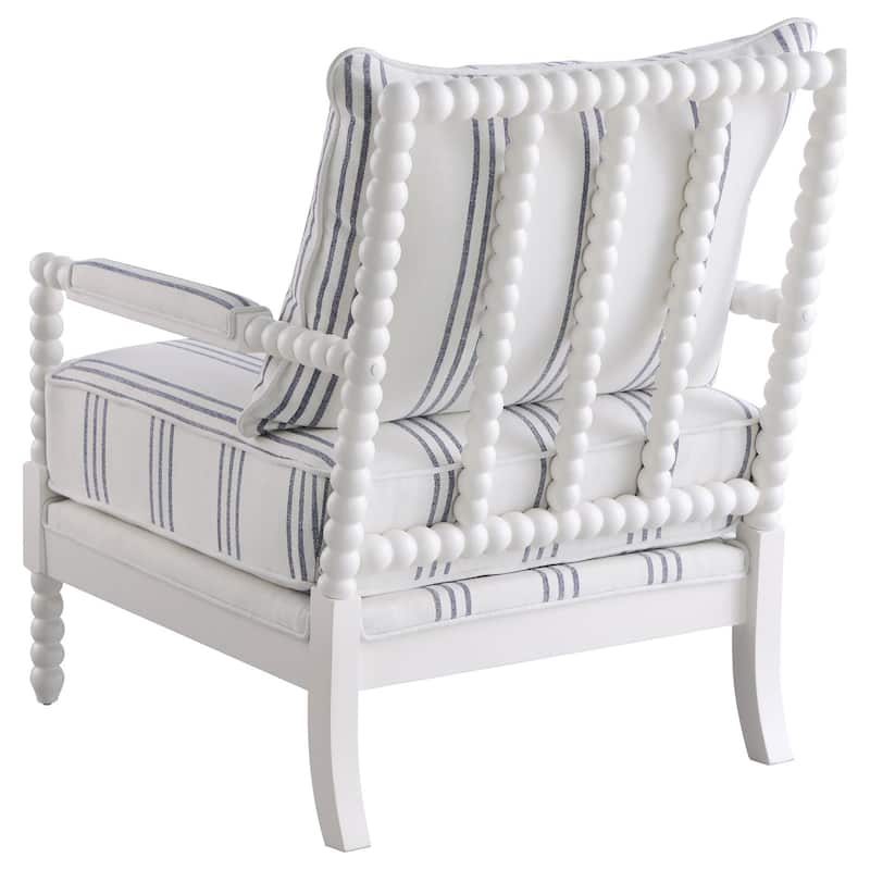 White and Navy Upholstered Stripe Accent Chair