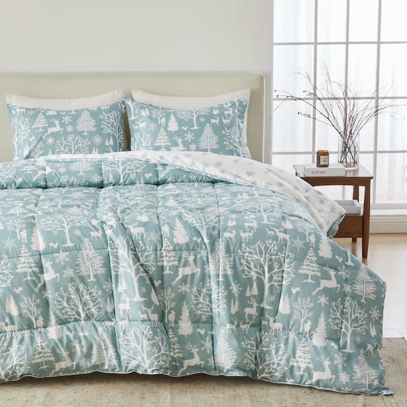 Linery & Co. Holiday Down Alternative Comforter and Sham Set - Enchanted Woods Blue - Queen