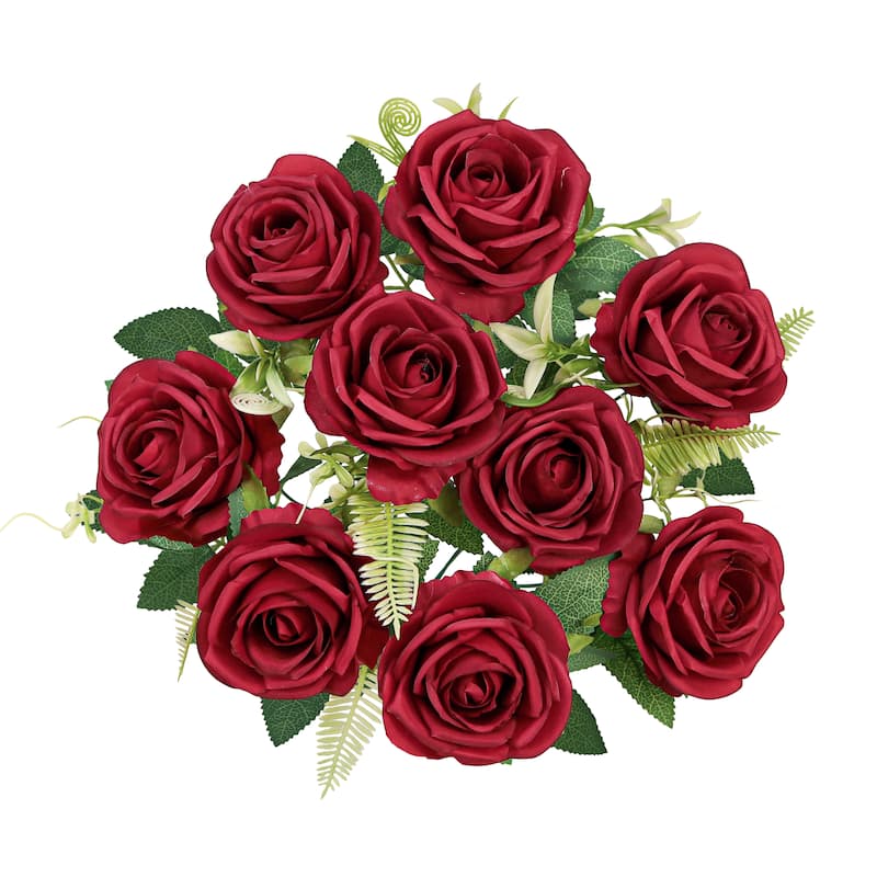 Set of 2 Red Artificial Royal Rose Flower Stem Bush Bouquet 17in - 17" L x 11" W x 11" DP