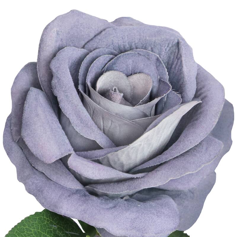 Set of 2 Grey Blue Artificial Velvet Rose Flower Stem Bush Bouquet 16in - 16" L x 11" W x 11" DP