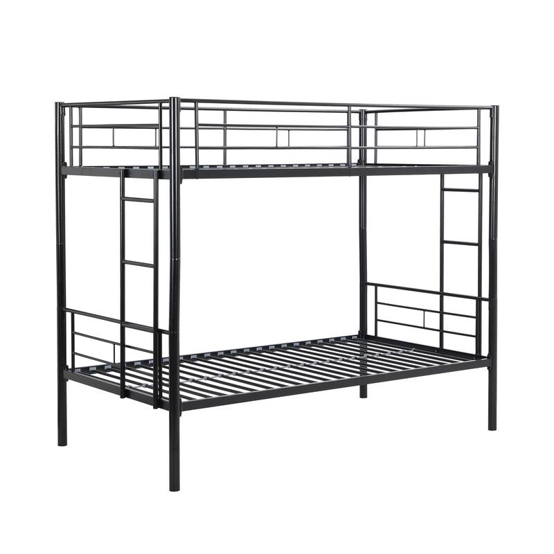 Black Twin over Twin Size Metal Bunk Bed with Ladder
