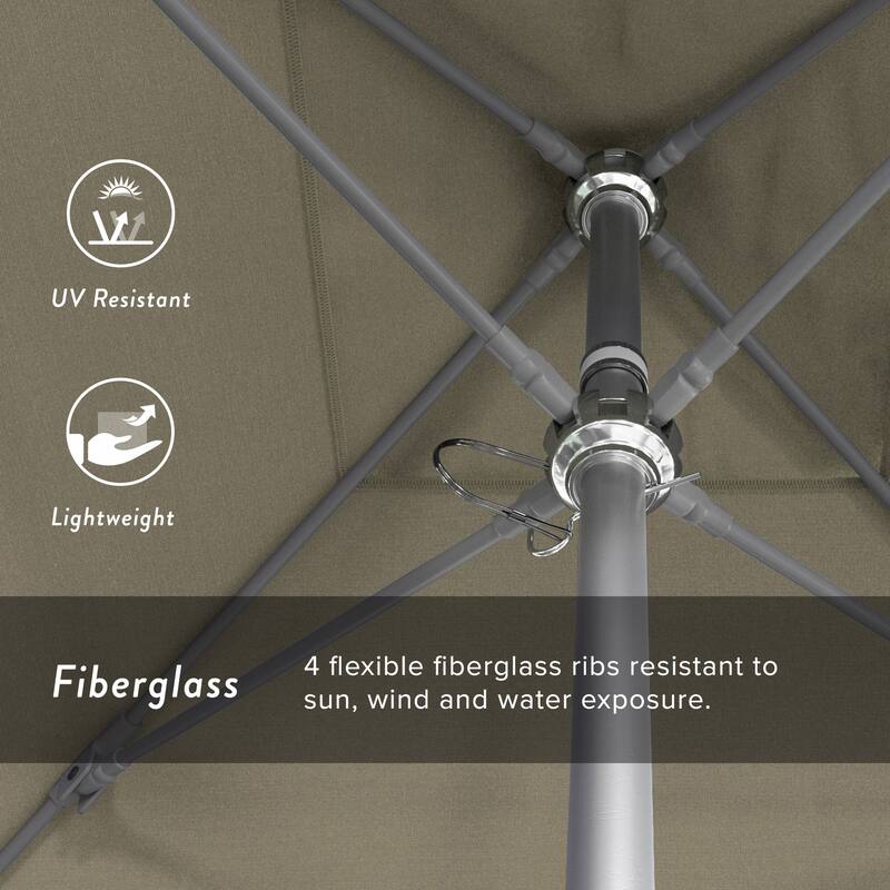 California Umbrella 6' Sq. Aluminum Frame, Fiberglass Rib Patio Umbrella, Push Open, Anodized Sliver Finish, Sunbrella Fabric