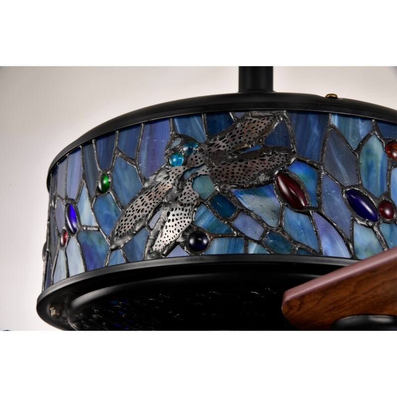 Barkol 5-Blade Lighted Ceiling Fan 2-Tier Tiffany Style Glass