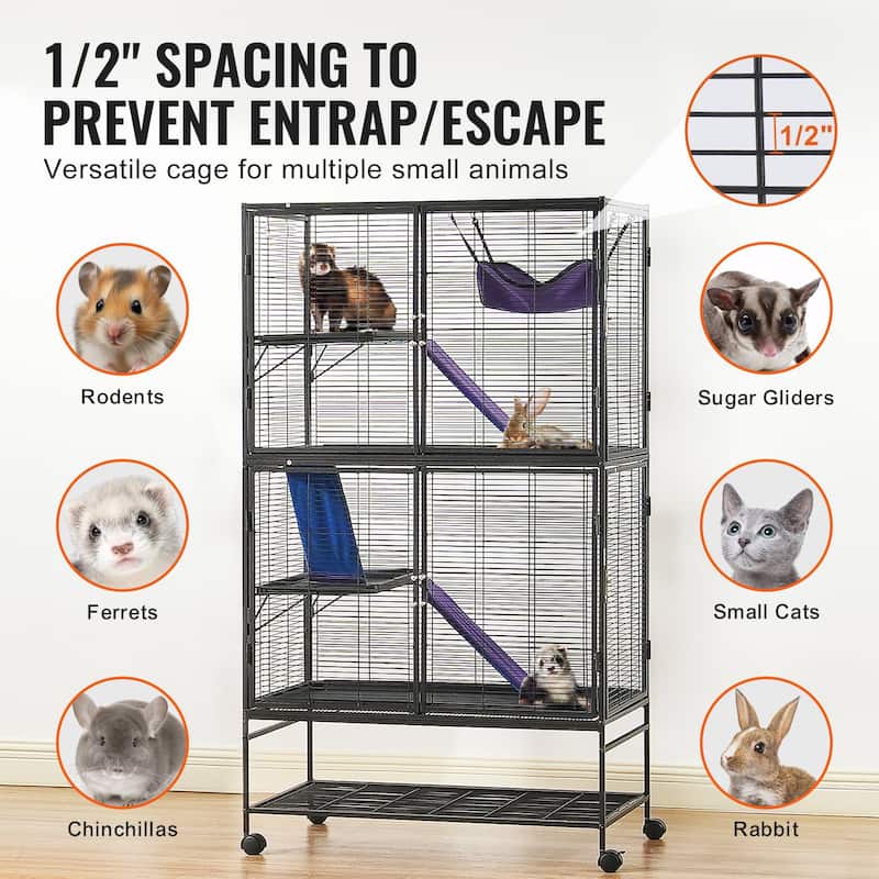 Black Iron & Plastic Ferret Cage with Hammock, Ramps & Storage Shelf - 36.2"x22.8"x64.6"