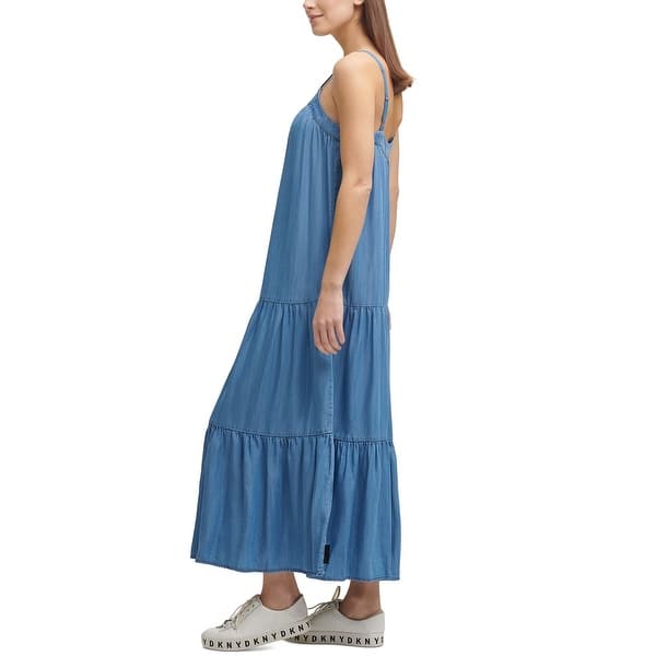 dkny blue dress Knotted Strap V Neck Maxi Dress | A-Line Dress main image 0